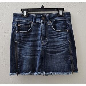 American Eagle Hi-Rise Mini Skirt Side Zippers Blue Denim Cutoff Mini Size‎ 0